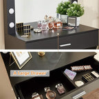 Vanity Desk, Makeup Vanity with Mirror and Lights, Adjustable Brightness and Sturdy Wood Vanity Large Drawer, 31.5in, Black