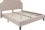 Flash Furniture Brighton Fabric Arched Tufted Upholstered King Size Platform Bed, Modern Low-Profile King Bed Frame with Headboard, Beige