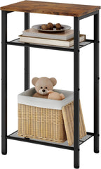 Hoctieon 3 Tier End Table, Telephone Table, Narrow Side Table with Storage, Nightstand for Small Spaces, Metal Frame, For Living Room, Bedroom, Sofa Couch, Hall, Easy Assembly, Rustic Brown