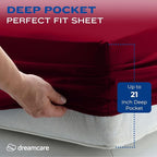 DREAMCARE Twin XL Sheet Sets - 4pc Cooling Sheets XL Twin Sheets - up to 21” Deep Pocket – Hotel Luxury Extra Long Twin XL Bed Sheets 100% Brushed Microfiber with Side Pocket - Burgundy