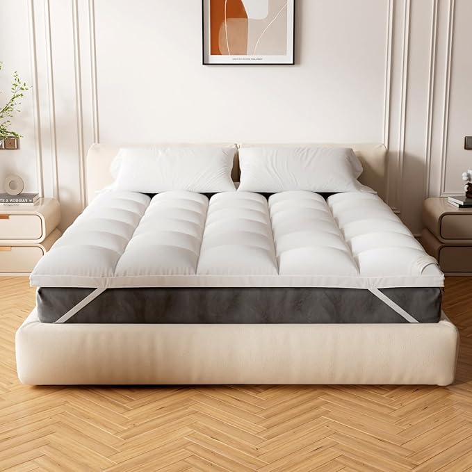 Extra Thick Fitted Mattress Topper - Full Size | Soft & Cooling Pillow Top Mattress Pad & Protector | Bed Topper for Back Pain, Straps Stretch 6" to 22" Deep