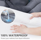 Twin Size Mattress Pad Waterproof, Pillow Top Cooling Twin Mattress Topper for Single Bed, Pee Proof Mattress Protector Cover Quilted Fitted with 8-21" Deep Pocket (39x75 inch, Grey)