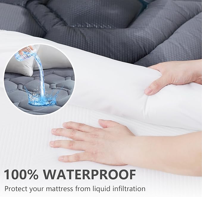 Twin XL Mattress Pad Waterproof, Soft Cooling Mattress Topper for College Dorm, Extra Long Twin Mattress Cover Protector Washable, Deep Pocket 8-21" (39x80 inch, Grey)