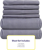 Queen Sheets Stripe Navy - 6 Piece 1500 Supreme Collection Fine Brushed Microfiber Deep Pocket Queen Sheet Set Bedding - 2 Extra Pillow Cases, Great Value, Queen, Classic Stripe Navy