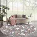 Round Rugs Autumn Forest Cute Bear Rabbit Flowers Butterflies Cartoon Boho Area Rug Linen and Cotton Carpet Meditation Rug Washable Hallway Runner Mat Accent Rug for Bedroom Bathroom 6ft