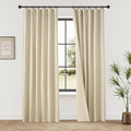 KangBang Linen Blackout Curtains 90 Inches Long, 2Pcs Black Out Beige Curtains, Farmhouse Back Tab Loop Pocket Thermal Insulated Energy Saving Drapes for Bedroom Baby Nursery, Natural Cream, 52Wx90L