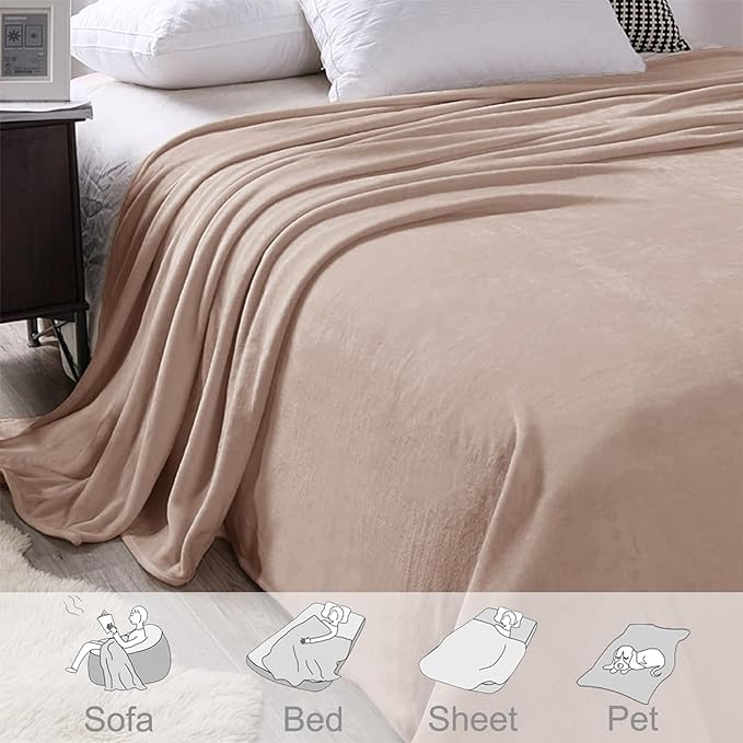 Exclusivo Mezcla Fleece Blanket Twin Size for Bed, Super Soft and Warm, All Season Use, Cozy, Plush, Lightweight, 90x66 Inches, Camel