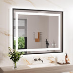 LED Bathroom Mirror,40"x32" Mirror with Black Frame, Front Light and Backlit, Stepless Dimmable, Anti-Fog, Shatter-Proof, Memory, 3 Colors, LED Vanity Mirror