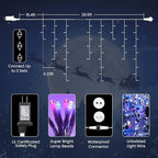 Toodour Red White Blue Christmas Icicle Lights, 29.5ft 360 LED Icicle Lights, 8 Modes, 60 Drops, Window Curtain Led Christmas Light, Icicle Twinkle Light for Eaves, Party, Wedding, Xmas Decorations