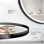 32 Inch Round Led Mirror, Bathroom Mirror with Lights, Black Metal Framed Frontlit Circle Mirrors for Wall with Anti-Fog, Memory Function, 3 Color Temperature, Dimmable Makeup Mirror
