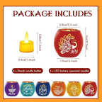 VIHOSE 6 Set Diwali Tealight Candle Holders Diwali Decorations for Home Glass Tea Light LED Battery Operated Candles Flameless Lights for Indian Table Centerpiece Party Decor Gifts