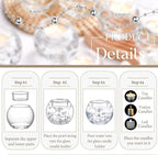 8 Pcs Glass Clear Votive Floating Candle Holders with 8 Pcs Bright Pearl String Beads, Tealight Bowl Candle Holder Bulk for Wedding Centerpiece Home Bridal Shower Party Decor (Silver)