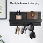 Decorative Key Holder for Wall with Shelf, Entryway Shelf with Hooks Holds Leashes, Jackets and Glasses – Sturdy Wood Keyholder Entrance Hanger with Mounting Hardware (Black, Medium)