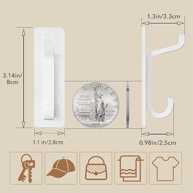 pickpiff 12 Pack Wall Hooks for Coat and Towel: 13LB Adhesive Door Hanger Stick on, White