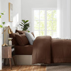 CozyLux Queen Comforter Set Brown, 7 Pieces Bed in a Bag, Brown Comforter Queen Size, All Season Bedding Sets with Stitch Quilted Comforter, Flat Sheet, Fitted Sheet, Pillowcases
