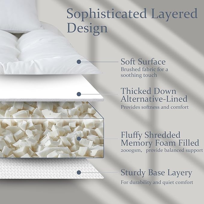 WhatsBedding 5 Inch Memory Foam Mattress Topper Twin for Pressure Relief, Soft Breathable Cover, Comfort Supportive Pillow Top Mattress Topper, 2000GSM Fluffy Shredded Memory Foam Filled