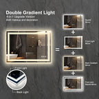 Lighted Bathroom Mirror, 40x30 Inch Gradient Front and Backlit LED Bathroom Mirror, 3 Colors Dimmable CRI>90 Double Lights, Enhanced Anti-Fog, Hanging Plates Wall Mount LED Mirror