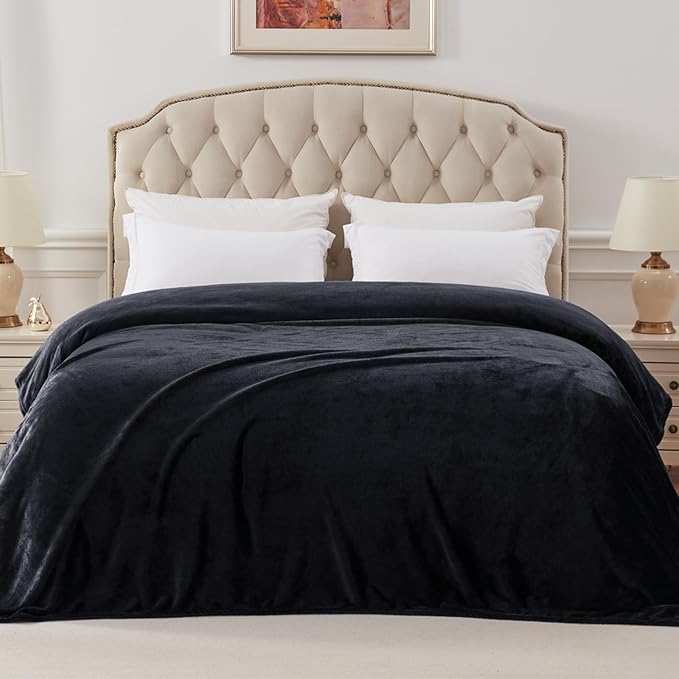 Exclusivo Mezcla Fleece Blanket King Size for Bed, Super Soft and Warm, All Season Use, Cozy, Plush, Lightweight, 90x104 Inches, Black