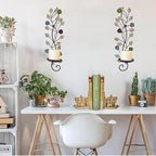 Wall Sconces Candle Holder Set of 2, Antique Leaf Branch Wall Mount Hanging Metal Candle Holder Candle Sconce for Living Room Dining Room
