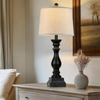 28" Farmhouse Table Lamps Set of 2 with USB C+A Ports and AC Outlet, 3 Way Touch Tall Vintage Bedside Lamp for Living Room, Black Rustic Nightstand Lamp for Bedroom Office