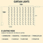 Dazzle Bright 300 LED Curtain String Lights, Christmas Fairy Lights for Bedroom with 8 Lighting Modes, Connectable Waterproof Window Lights Party Wedding Garden Wall Decor, Blue