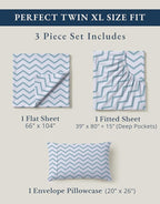 LANE LINEN 100% Cotton Fully Elasticized Twin XL Sheet Set, Printed Fade Resistant Machine Washable Extra Long Twin Bedding Set, Soft & Comfy Printed Cotton Sheets -Chevron