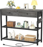 Ecoprsio Entryway Table with Outlets and USB Ports, Small Console Table with 2 Drawers, Sofa Table with Storage Shelves for Living Room, Couch, Hallway, Foyer, Kitchen Counter, 32'', Grey Oak