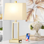 Touch Control Table Lamps Set of 2, Modern Gold Bedside Lamps with USB A+C Ports & AC Outlet, 3 Way Dimmable Contemporary Nightstand Lamps for Bedroom Living Room(LED Bulb Included)