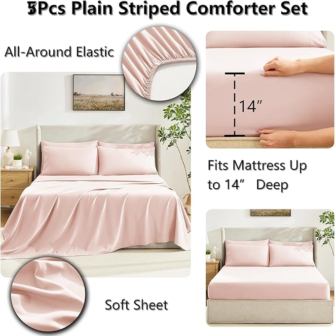 CozyLux Twin Comforter Set with Sheets Blush Pink, 5 Pieces Bed in a Bag, Pink Comforter Twin Size, All Season Bedding Set with Stitch Quilted Comforter, Flat Sheet, Fitted Sheet, Pillowcases