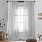OVZME Light Grey Sheer Curtains 96 Inches Long 2 Panels - Soft Light Filtering Window Sheer Panels for Living Room/Bedroom, Top Dual Rod Pocket, 1 Pair, Each 42Wx96L Inches