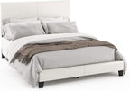 FURINNO Pessac PU Leather Upholstered Platform, Queen, White,FB19821QWH