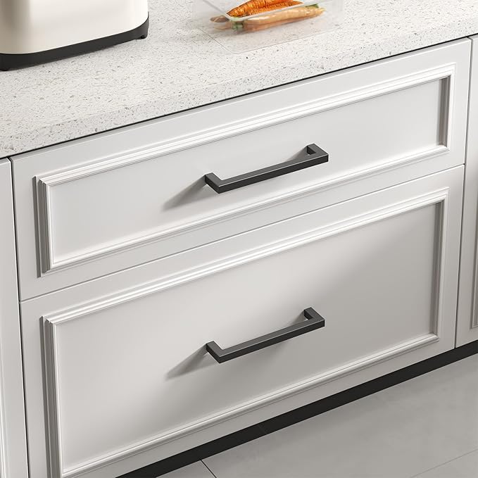 goldenwarm 150 Pack 5 Inch Black Cabinet Handles Matte Black Drawer Pulls Stainless Steel Cabinets Hardware Square Bar Modern for Kitchen Bathroom Cupboard