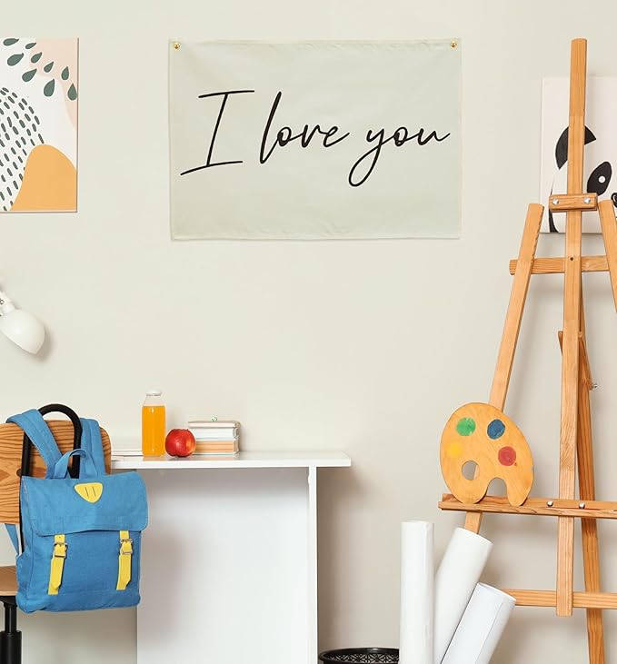 I love You Rectangular Canvas Banner-Boho Flag Wall Decor for Boy Girl Kids Friends,Nursery Babyroom Above Crib Bedroom Living Room Office-Baby Growth Stuff-Baby Shower Birthday Christmas Gift