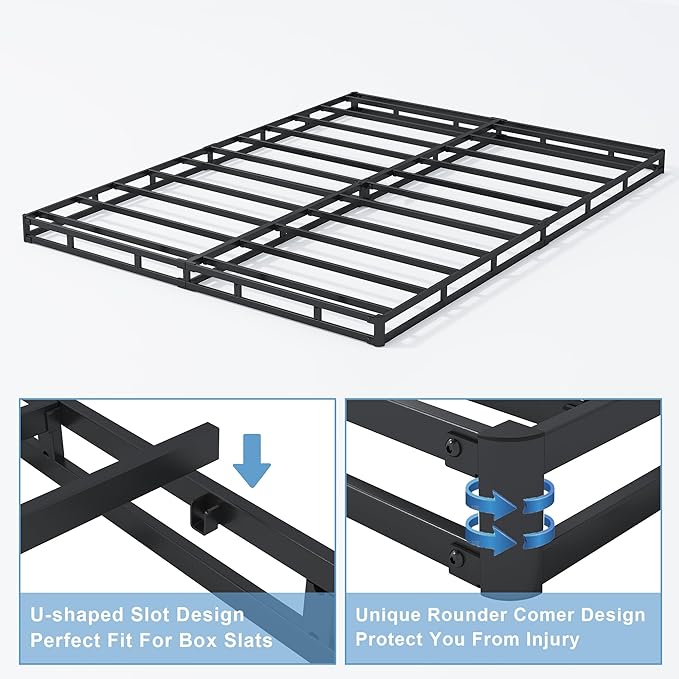 Low Profile Box Spring King Size,3 Inch Box Spring for King Bed,Heavy Duty Mattress Foundation,Metal Bed Base/Noise Free/Non-Slip/Easy Assembly