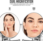 OVENTE 9" Wall Mounted Makeup Mirror with 1X/10X Magnification, Double Sided Magnifying Round Bathroom Vanity Mirror, 360° Swivel Design, Extendable and Folding Arm, Polished Chrome MNLFW90CH1X10X