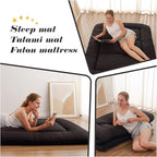 Japanese Floor Mattress, Futon Mattress with Portable Storage Bag and Washable Cover, Roll Up Thick Tatami Mat Suitable for Camping, Guest Room, Black, Twin
