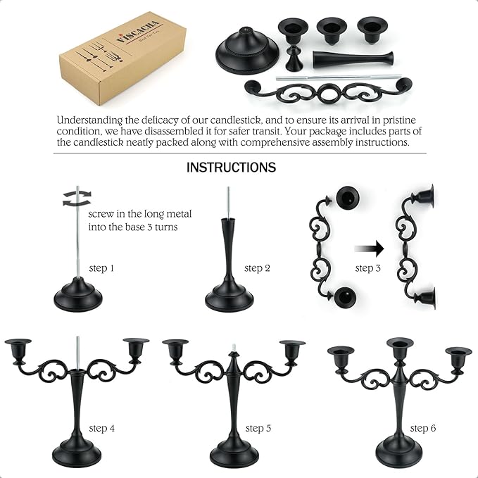 3-Candle Metal Candelabra Candlesticks Holder for Formal Events, Wedding, Church, Holiday Décor, Halloween – Taper Candle Holder Stand Centerpiece Elegant Decoration Piece for Table,Pewter
