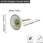 Perilla Home Set of 6 Marrakesh Knob Ceramic Decorative Round Knobs for Home Kitchen Cabinet Hardware Cupboard Glass Door Dresser Wardrobe and Drawer Pulls (Light Green)