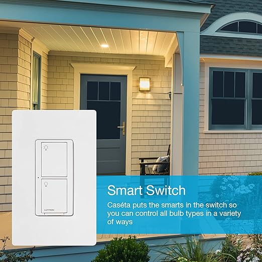 Lutron Caseta Original Smart Light Switch (Lutron Smart Hub Required), for Home, LED, and Fans, 6 Amp, Single-Pole/3-Way, Neutral Required, PD-6ANS-LA-2-Pack, Light Almond, 2 Pack