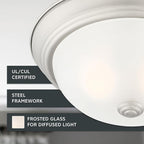 DESIGNERS FOUNTAIN Reedley 3-Lights Flush Mount Ceiling Light, 15 Inch Lighting Fixture for Kitchen, Bedroom, Bathroom, and Hallway, Pewter with Etched Glass, 1257L-PW-W