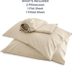 Bedsure California King Sheet Sets, Cooling Sheets for Hot Sleepers, Rayon Derived from Bamboo, Deep Pocket Up to 16 Inches, Breathable & Soft, Hotel Luxury Silky Bedding, Beige