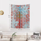 Batmerry Blue Grey Boho Garbage Tapestry, Red Wall Art Hanging Decoration Polyester Fiber White Ruffled Around for Dorm Room Bedroom Living Room, 59.1x39.4 inches