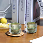 Woho Ribbed Glass Votive Candle Holders Set of 6, Vintage Tealight Candle Holder for Wedding Decor, Elegant Tea Lights Candle Holder for Dinner Table/Christmas Decorations(Green, 2.1" H X 2.75" D)