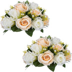 NUPTIO Pcs of 2 Fake Flower Ball Arrangement Bouquet,15 Heads Plastic Roses with Base, Suitable for Our Store's Wedding Centerpiece Flower Rack for Parties Valentine's Day Home Décor
