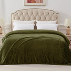 Exclusivo Mezcla Fleece Blanket Queen Size for Bed, Super Soft and Warm, All Season Use, Cozy, Plush, Lightweight, 90x90 Inches, Olive Green