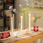 12 Set Christmas Glass Hurricane Candle Holders 12.6" Open Ended Glass Candleholder Tube Shape Bottomless and 2.2" Taper Clear Candlestick Holders for Wedding Party Table Centerpiece (Clear)