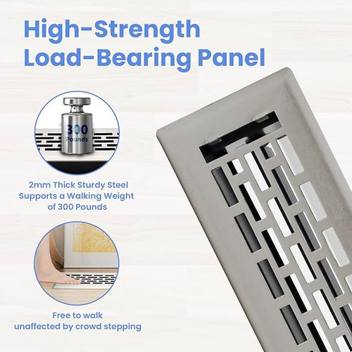 2x12 Inches 4 Pack Heavy Duty Walkable Floor Register - Easy Adjust Air Supply Lever Decorative Floor Vent Covers, Boston Design Vent Covers for Home - Satin Nickel