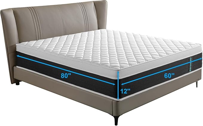 Queen Mattresses,12 Inch Memory Foam Hybrid Mattress in a Box with Individual Pocket Spring,Pressure Relief & Motion Isolation Queen Size Black Mattress,CertiPUR-US.