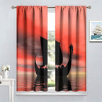 Viking Ship Curtains, Fantasy Ocean Vintage Sailboat at Sundown Nautical Themed Print Blackout Window Treatments for Boys Bedroom Living Room 84x84in