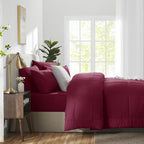 CozyLux Queen Comforter Set Burgundy, 7 Pieces Bed in a Bag, Red Comforter Queen Size, All Season Bedding Sets with Stitch Quilted Comforter, Flat Sheet, Fitted Sheet, Pillowcases